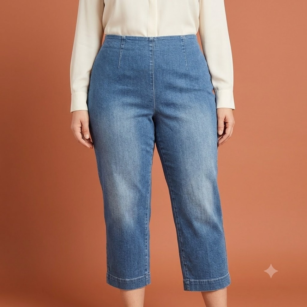 Talbots Women's Size 12 Heritage Fit Tapered Leg Pull-On Blue Denim Pants EUC